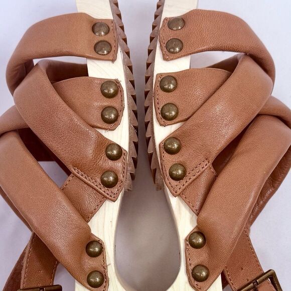 Kelsi Dagger Anthropologie Brooklyn Grove Brown Padded Strap Wood Sole Sandals - Picture 11 of 16
